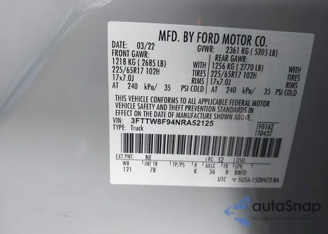 2022 Ford Maverick Xlt z USA, uszkodzony, nr VIN 3FTTW8F94NRA52125